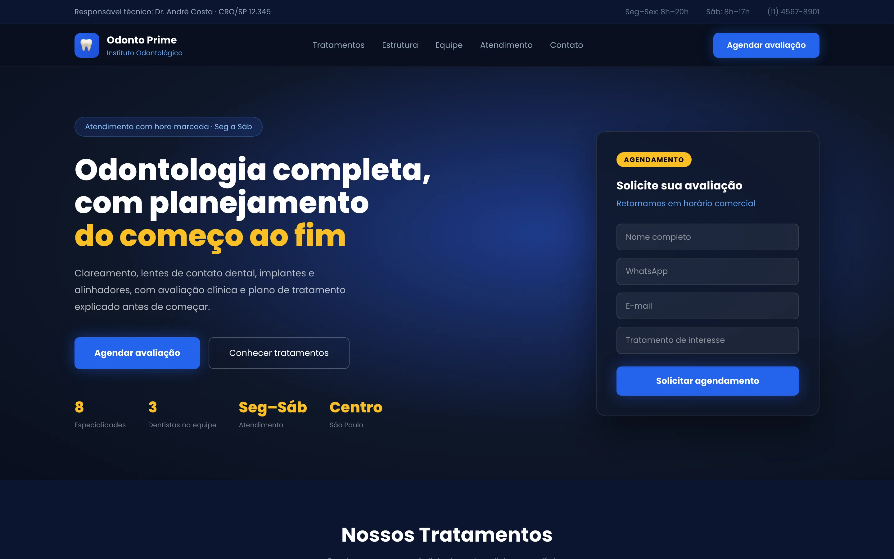 Instituto Odonto Prime: página inicial (modelo de demonstração)